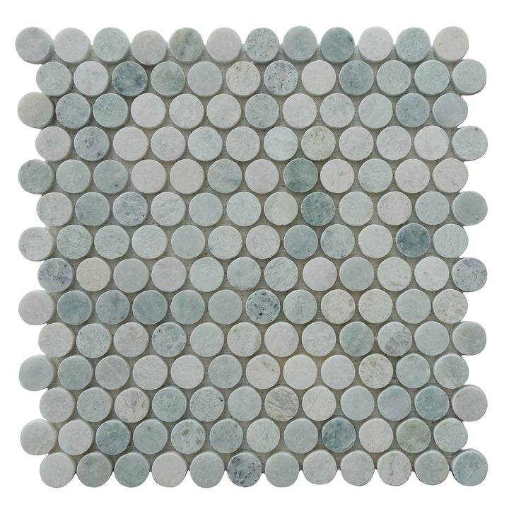 1-in Ming Green Penny Circle 12-in x 12-in Polished Marble Mosaic Floor and Wall Tile(1-sq. ft/ Piece)