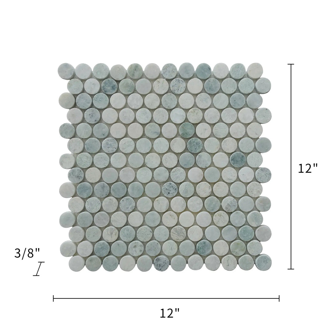 1-in Ming Green Penny Circle 12-in x 12-in Polished Marble Mosaic Floor and Wall Tile(1-sq. ft/ Piece)