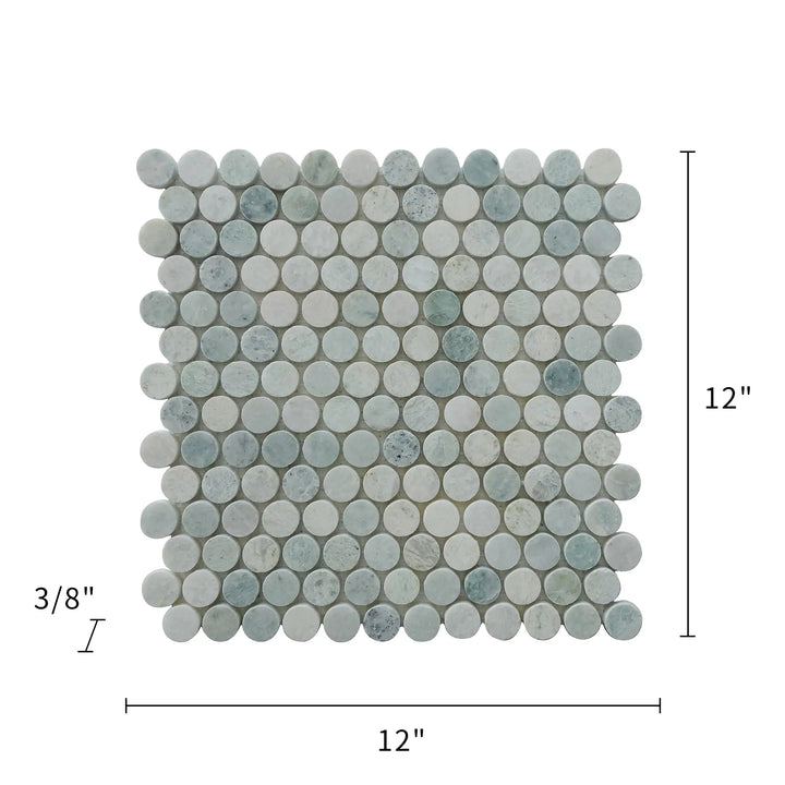 1-in Ming Green Penny Circle 12-in x 12-in Polished Marble Mosaic Floor and Wall Tile(1-sq. ft/ Piece)