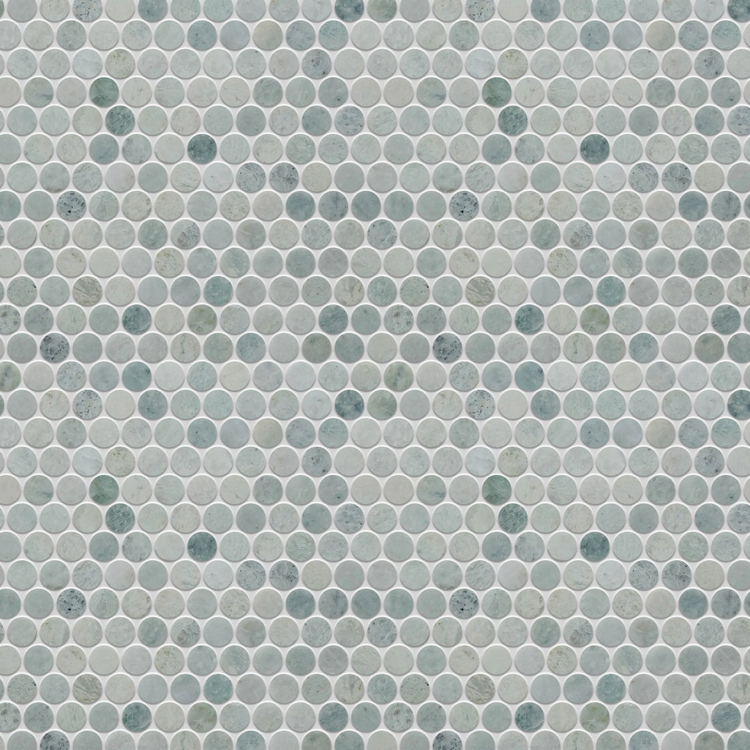 1-in Ming Green Penny Circle 12-in x 12-in Polished Marble Mosaic Floor and Wall Tile(1-sq. ft/ Piece)