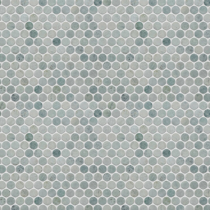 1-in Ming Green Penny Circle 12-in x 12-in Polished Marble Mosaic Floor and Wall Tile(1-sq. ft/ Piece)
