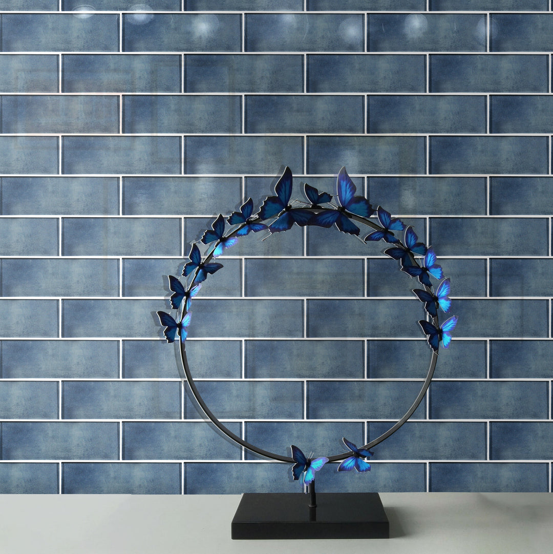 Medium Blue 3-in x 9-in Glass Tile(0.19-sq. ft/ Piece)