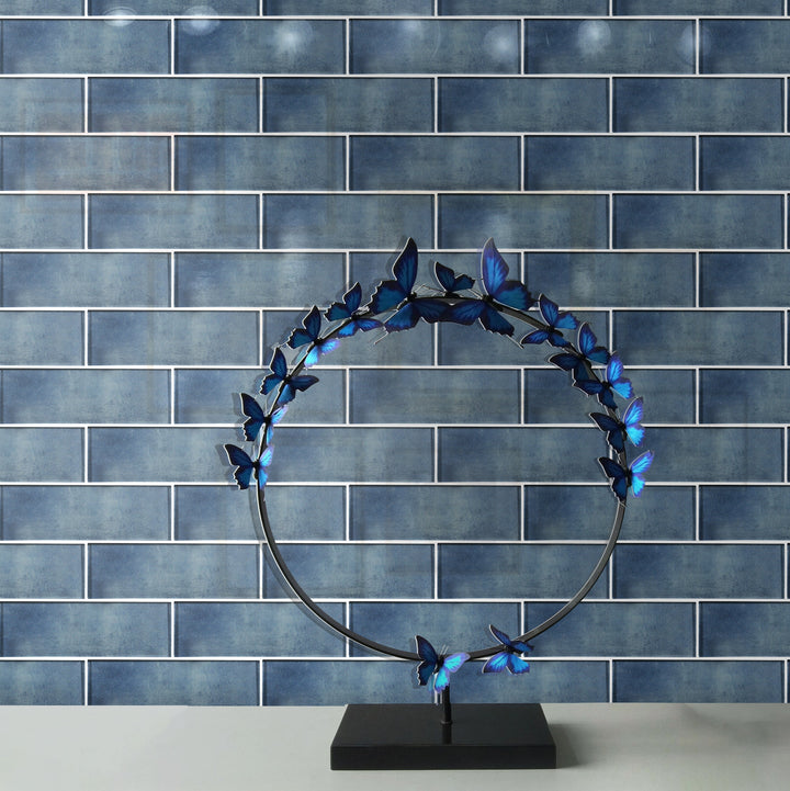 Medium Blue 3-in x 9-in Glass Tile(0.19-sq. ft/ Piece)