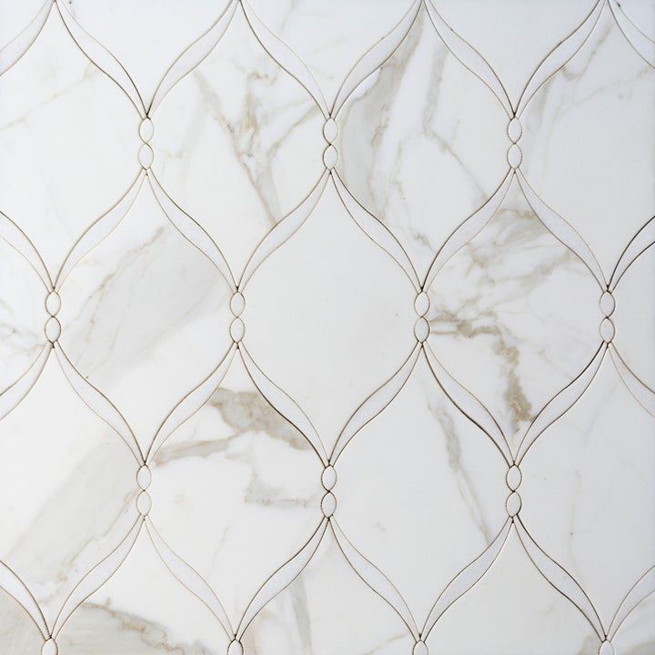 Dewdrop Thassos & Calacatta Waterjet Mosaic Floor and Wall Tile - Sample (Product Shown is Full Size)
