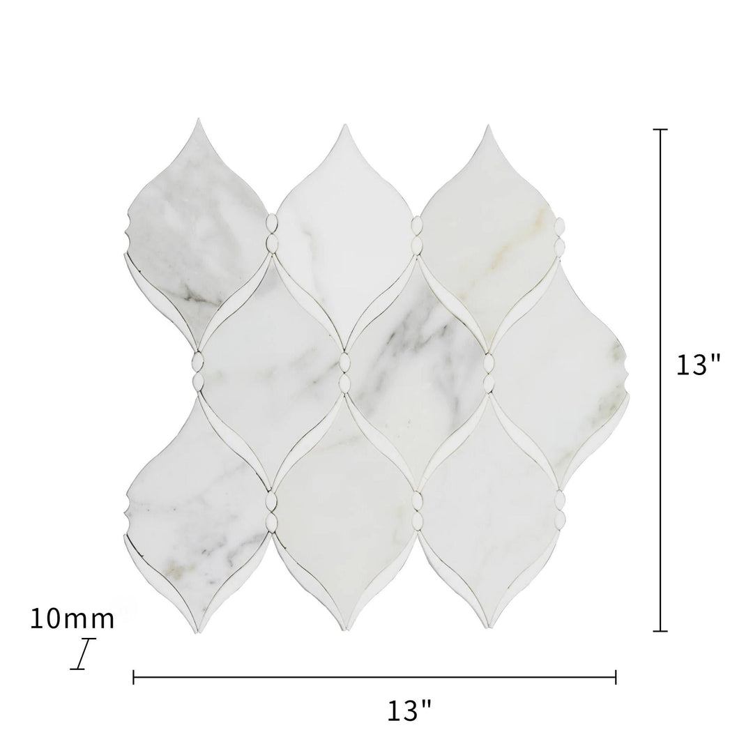 Dewdrop Thassos & Calacatta Waterjet Mosaic Floor and Wall Tile - Sample (Product Shown is Full Size)
