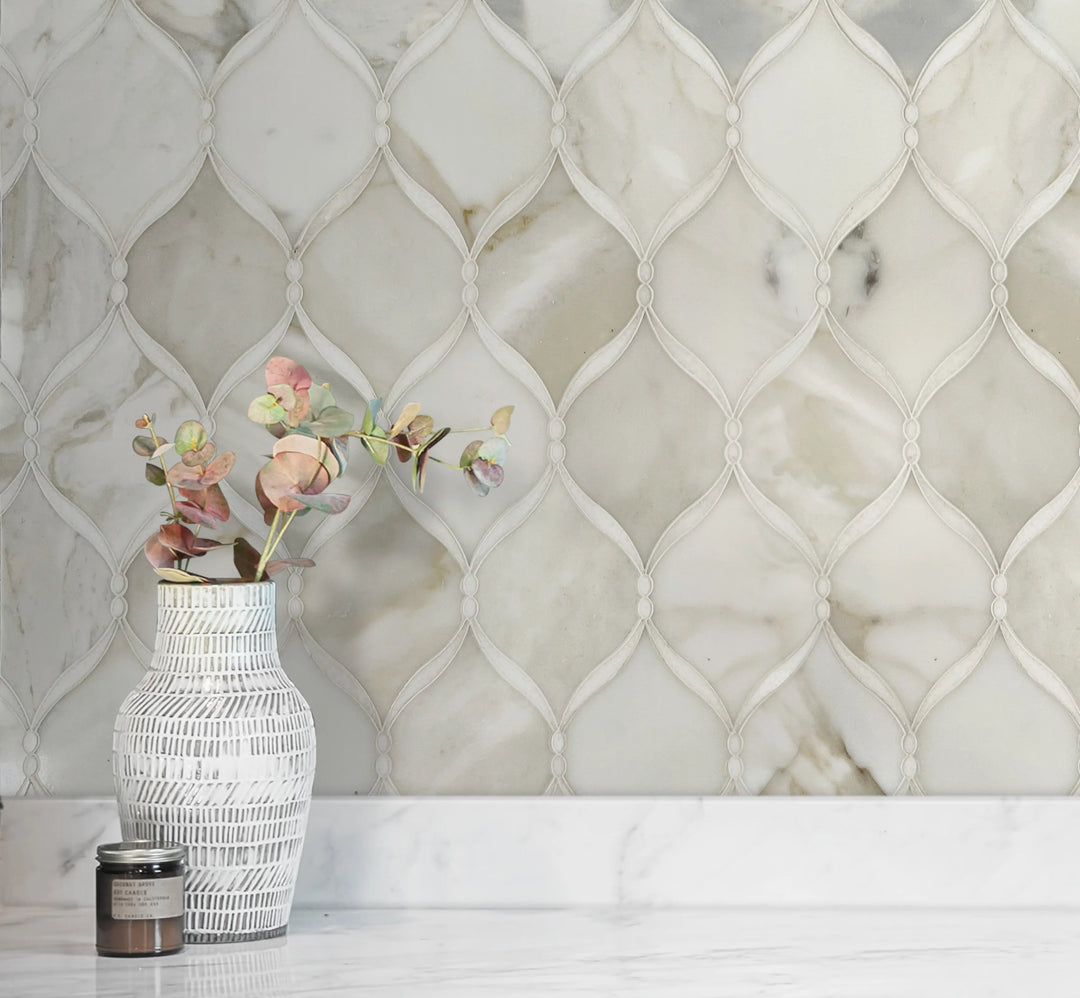 Dewdrop Thassos & Calacatta 13-in x 13-in Waterjet Mosaic Floor and Wall Tile(1.17-sq. ft/ Piece)