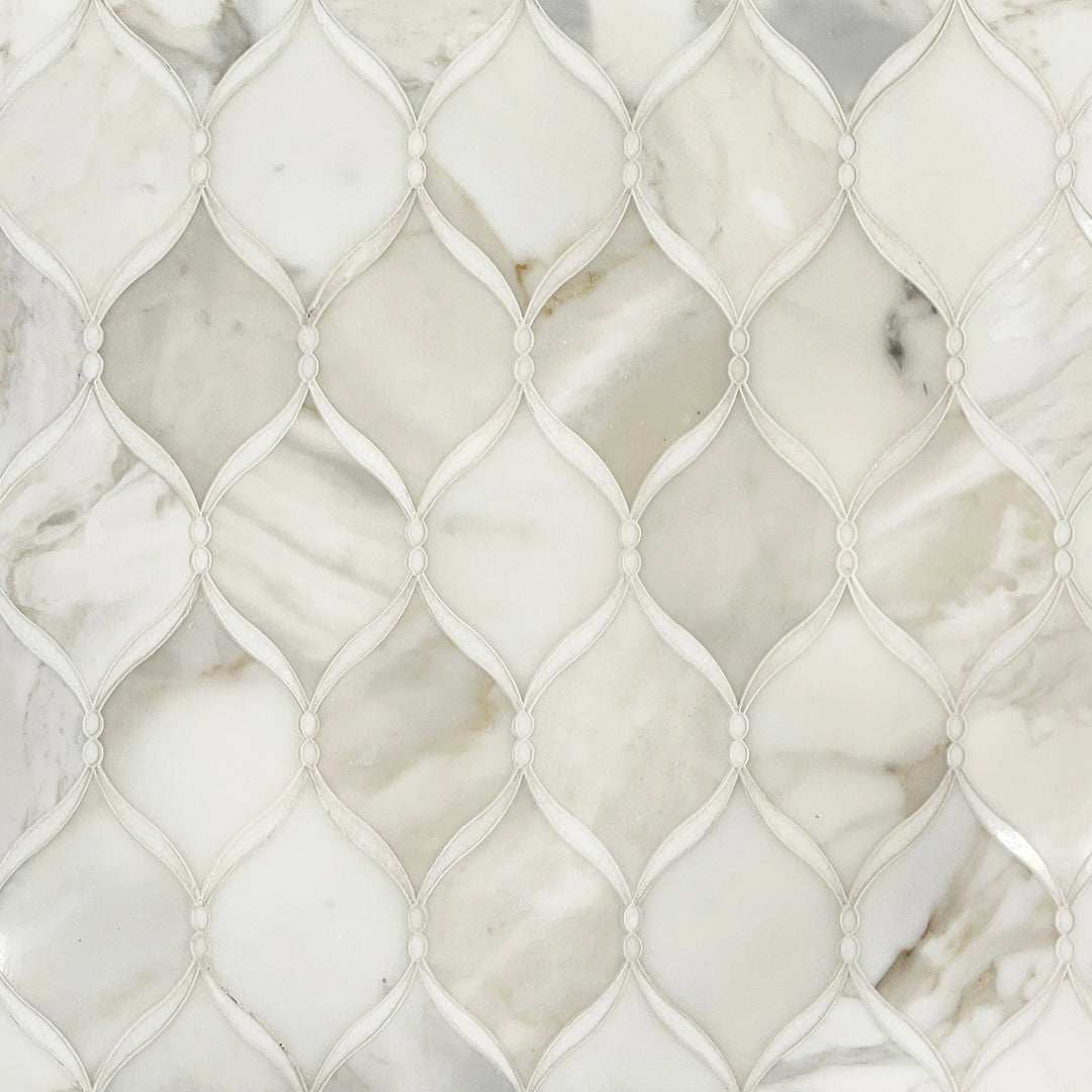 Dewdrop Thassos & Calacatta Waterjet Mosaic Floor and Wall Tile - Sample (Product Shown is Full Size)