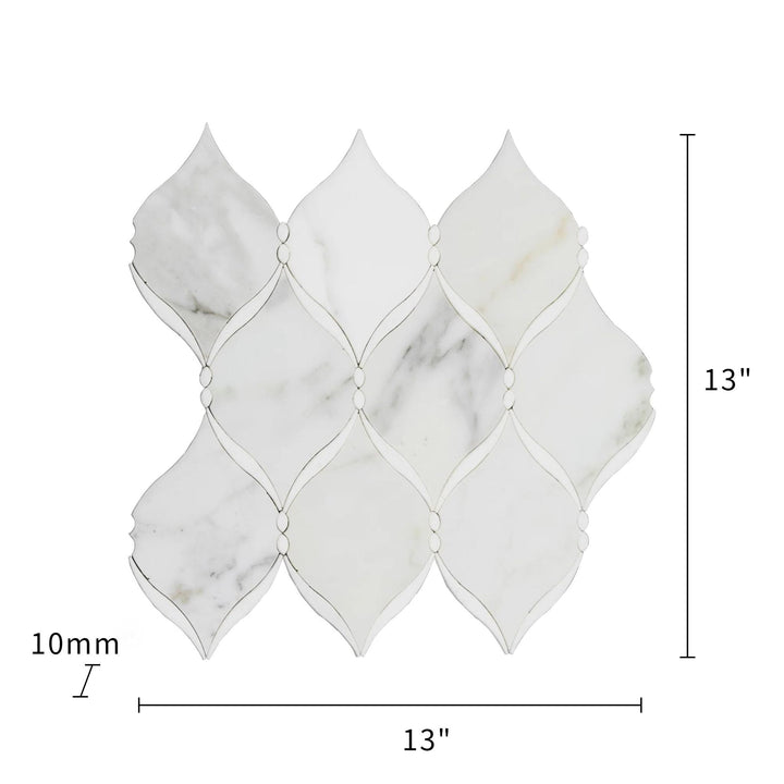 Dewdrop Thassos & Calacatta 13-in x 13-in Waterjet Mosaic Floor and Wall Tile(1.17-sq. ft/ Piece)