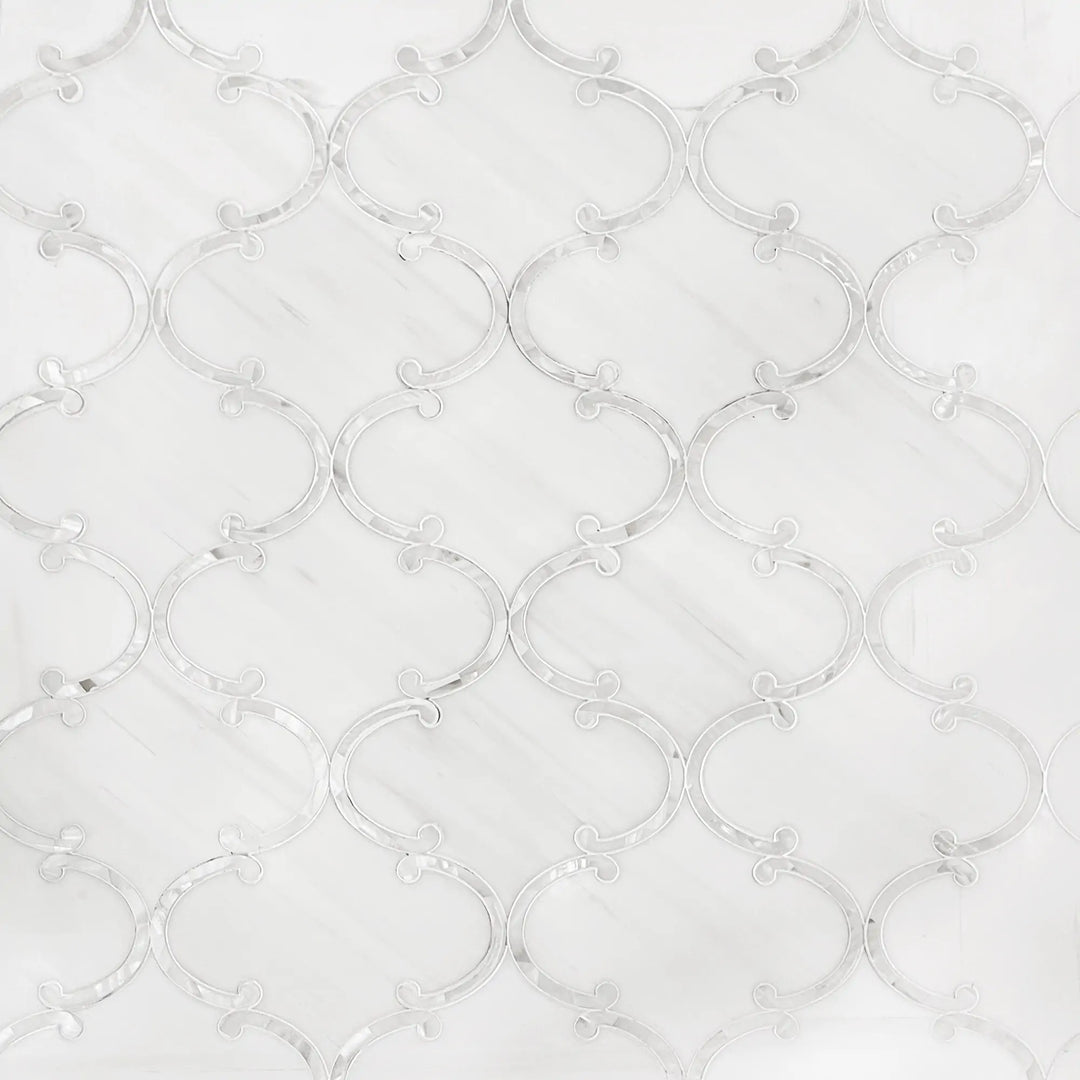 Thassos White & Mother of Pearl 14-in x 15-in Polished Waterjet Mosaic Floor and Wall Tile(1.46-sq. ft/ Piece)