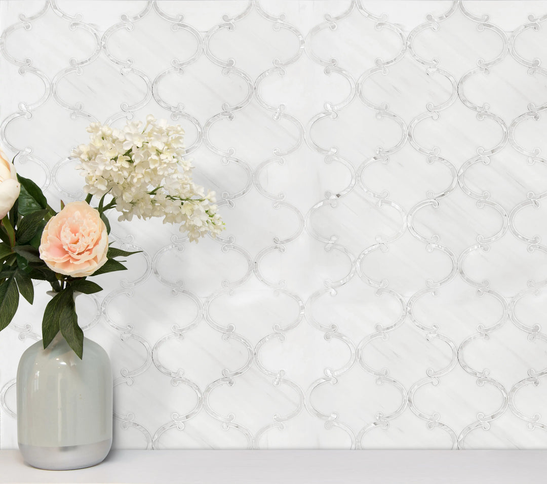 Thassos White & Mother of Pearl 14-in x 15-in Polished Waterjet Mosaic Floor and Wall Tile(1.46-sq. ft/ Piece)