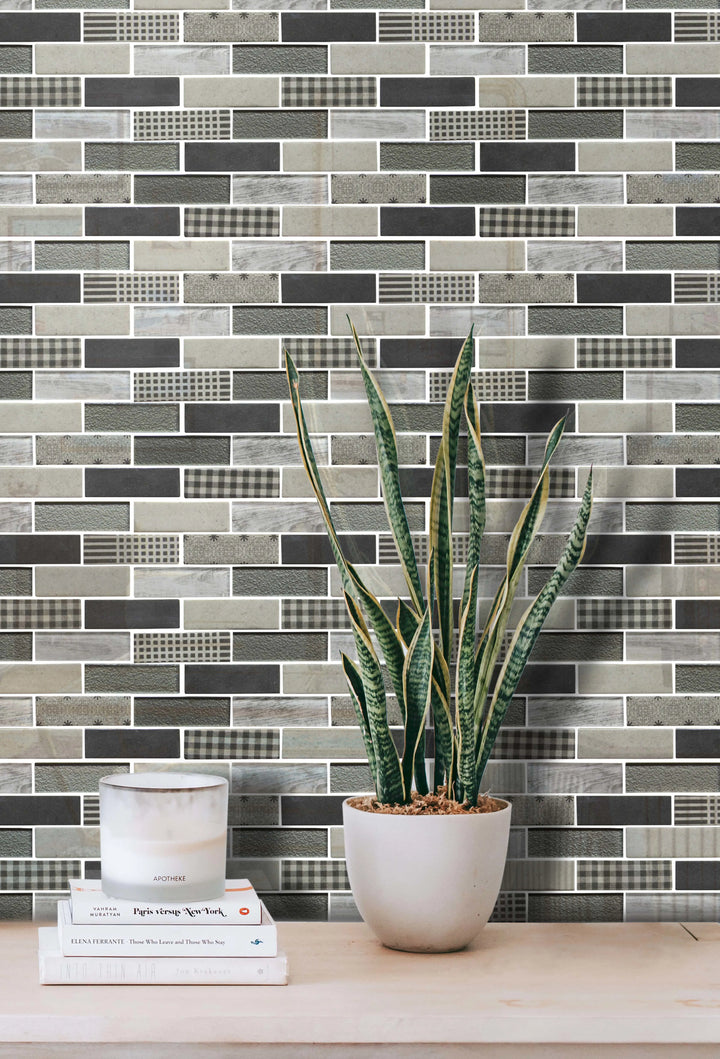 French Gingham Brick 12-in x 10-in Glass Mosaic Wall Tile(0.83-sq. ft/ Piece)