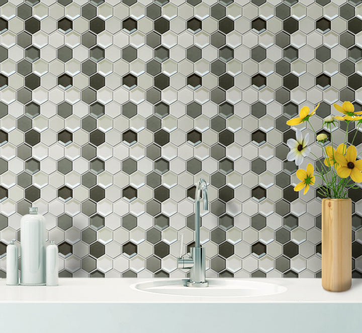 Mixed 3D Hexagon 10-in x 12-in Glass Mosaic Wall Tile(0.83-sq. ft/ Piece)