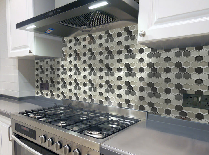 Mixed 3D Hexagon Glass Mosaic Wall Tile - Sample (Product Shown is Full Size)