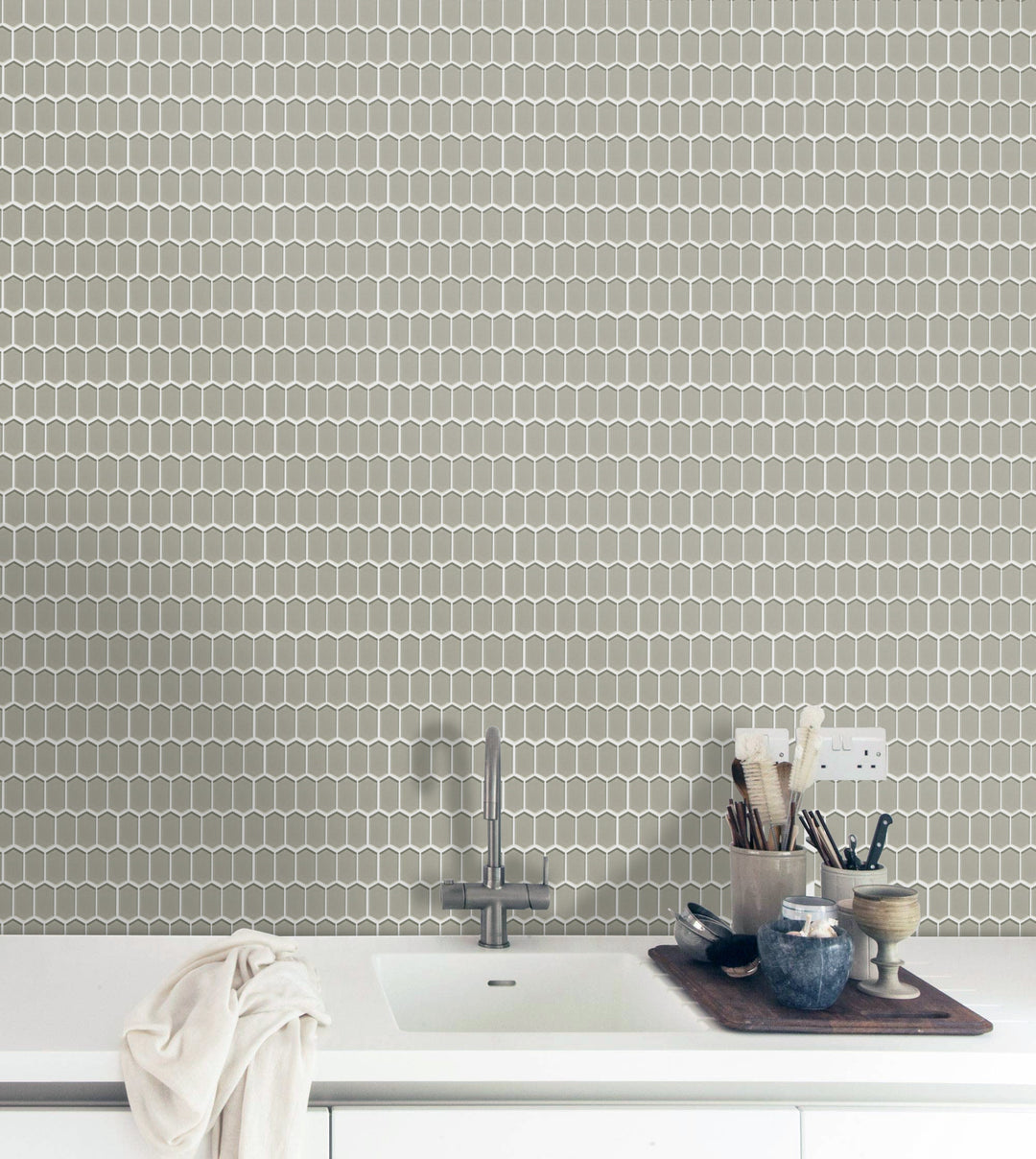 Stretched Hexagon Metallic Glass Mosaic Wall Tile - Sample (Product Shown is Full Size)