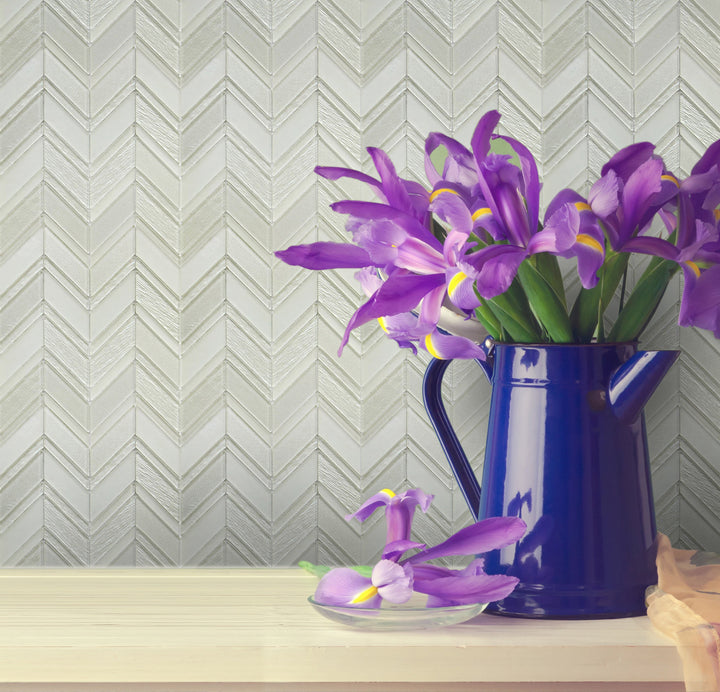 Silver Chevron Metallic Champagne Glass Mosaic Wall Tile - Sample (Product Shown is Full Size)