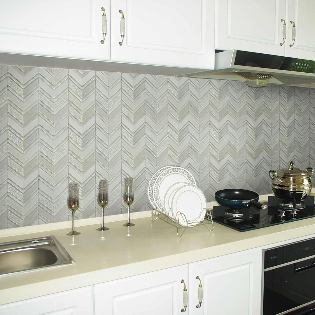Silver Chevron Metallic Champagne 12-in x 12-in Glass Mosaic Wall Tile(1-sq. ft/ Piece)