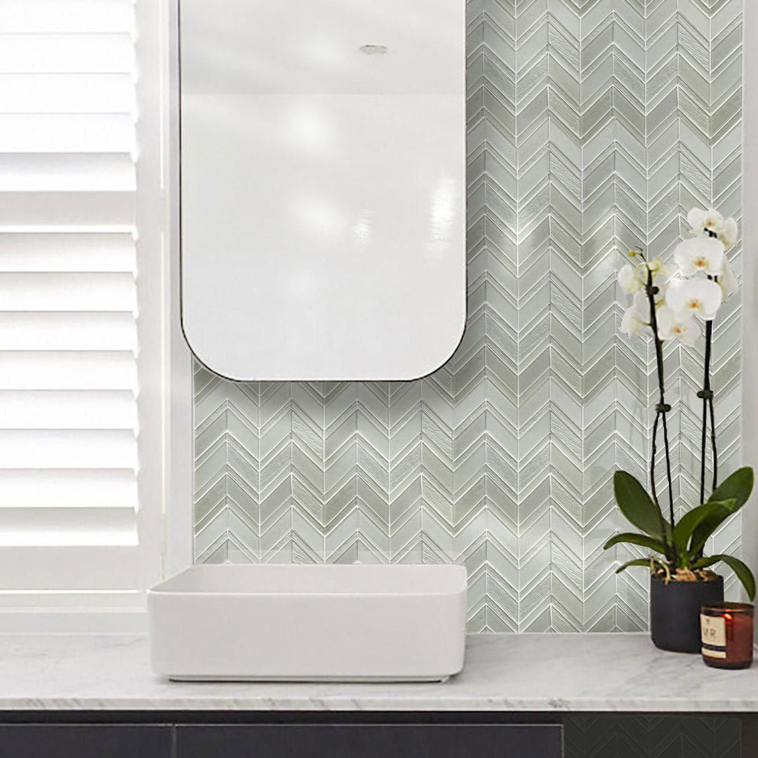 Silver Chevron Metallic Champagne 12-in x 12-in Glass Mosaic Wall Tile(1-sq. ft/ Piece)