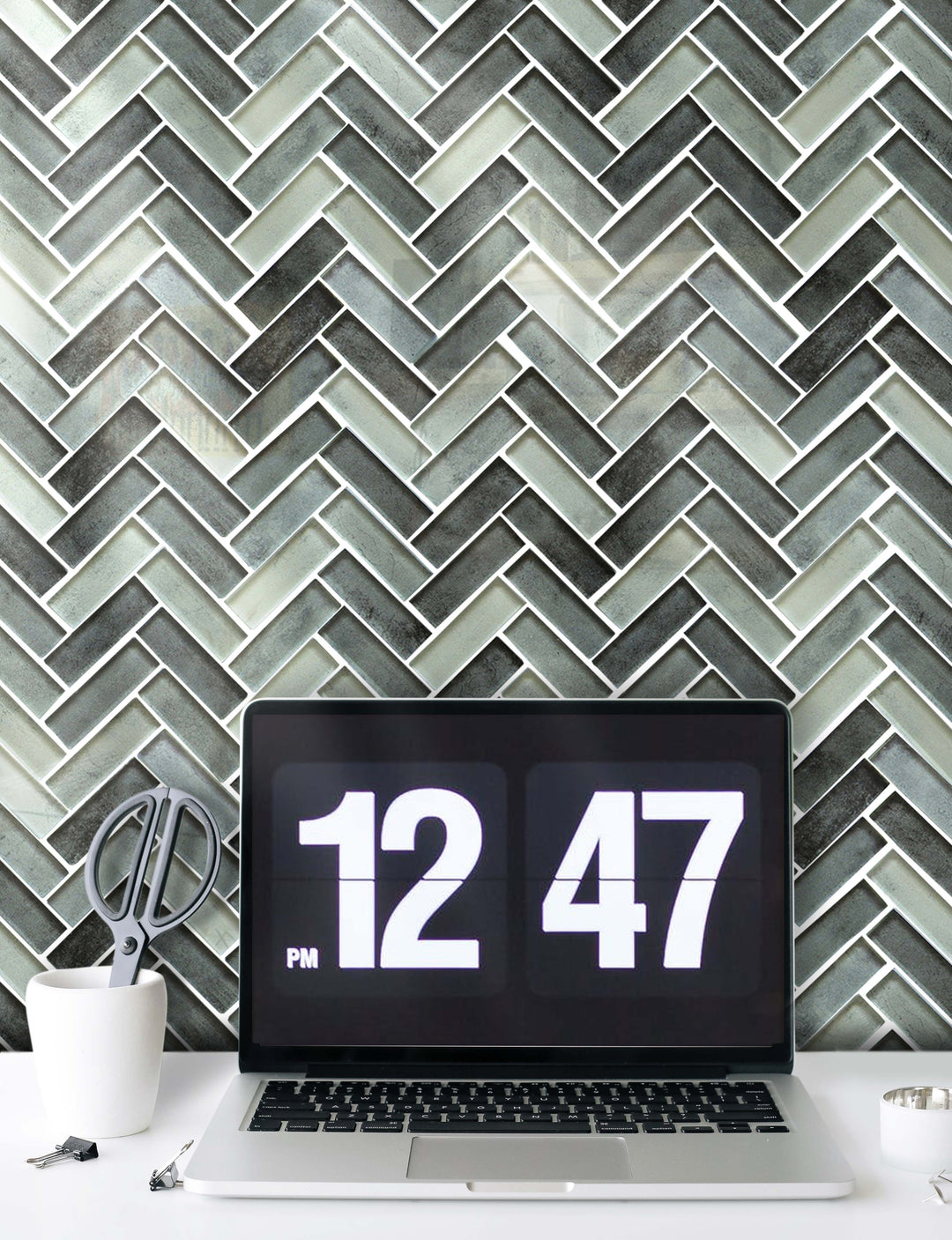 Misty Gray 11-in x 13-in Herringbone Glass Mosaic Wall Tile(0.95-sq. ft/ Piece)