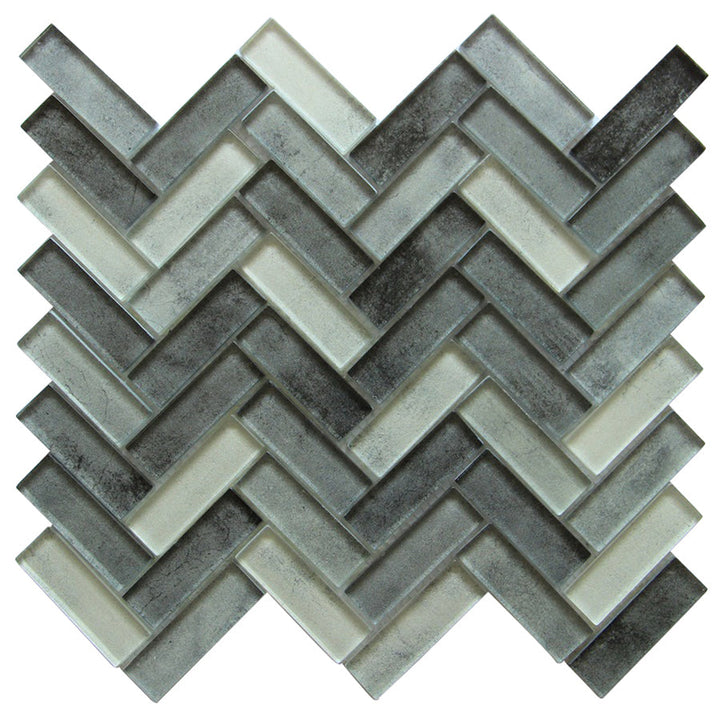 Misty Gray 11-in x 13-in Herringbone Glass Mosaic Wall Tile(0.95-sq. ft/ Piece)