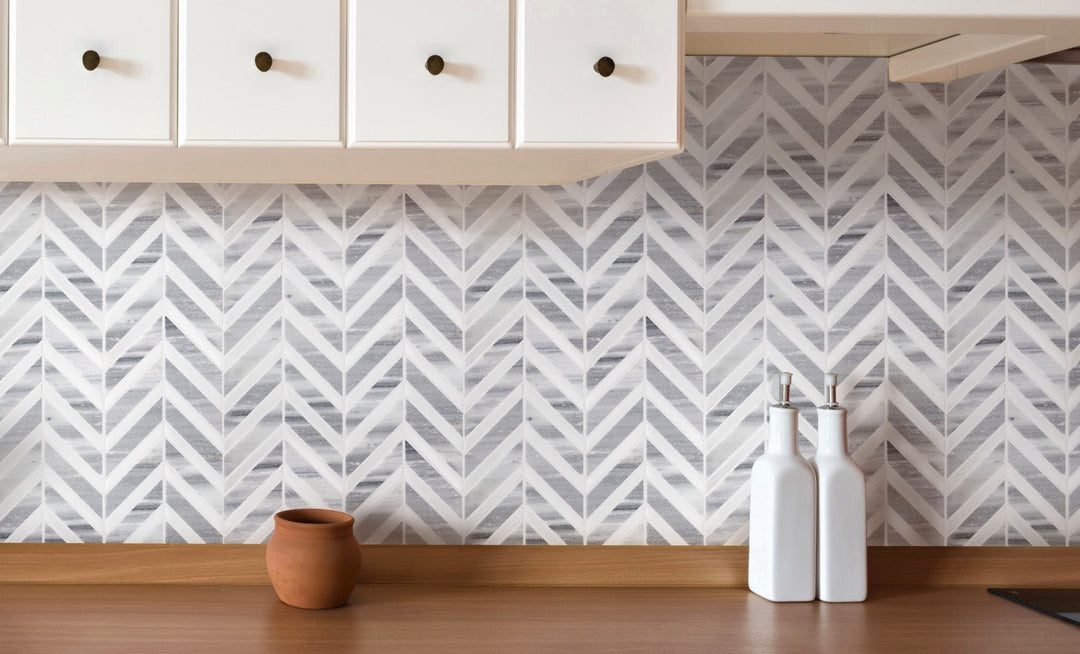 Marmara Chevron 12-in x 12-in Marble Mosaic Floor and Wall Tile(1-sq. ft/ Piece)