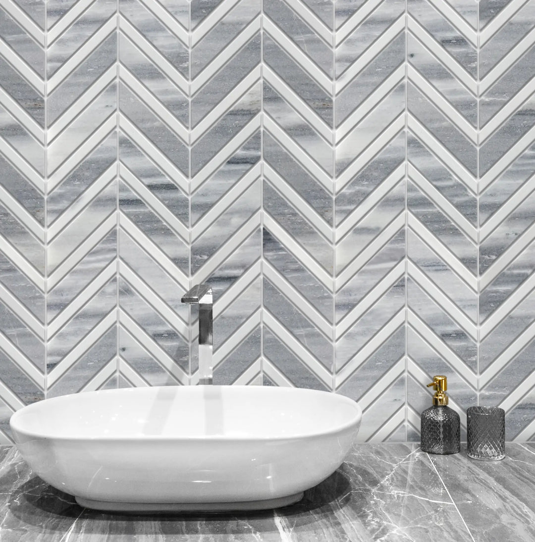 Marmara Chevron 12-in x 12-in Marble Mosaic Floor and Wall Tile(1-sq. ft/ Piece)