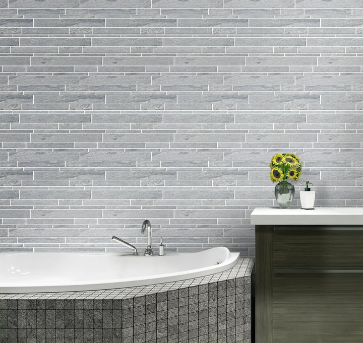 Mountain Blue Random Strip 13-in x 12-in Honed Marble Mosaic Floor and Wall Tile(1.08-sq. ft/ Piece)