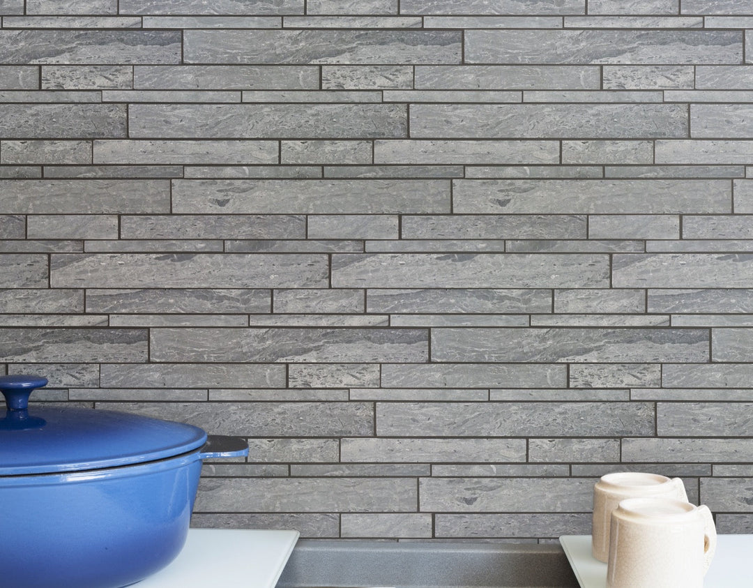 Mountain Blue Random Strip 13-in x 12-in Honed Marble Mosaic Floor and Wall Tile(1.08-sq. ft/ Piece)