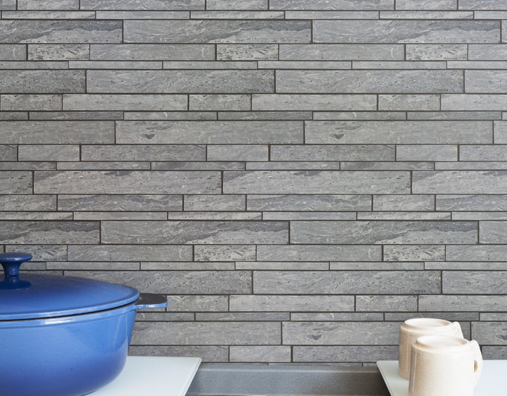 Mountain Blue Random Strip 13-in x 12-in Honed Marble Mosaic Floor and Wall Tile(1.08-sq. ft/ Piece)