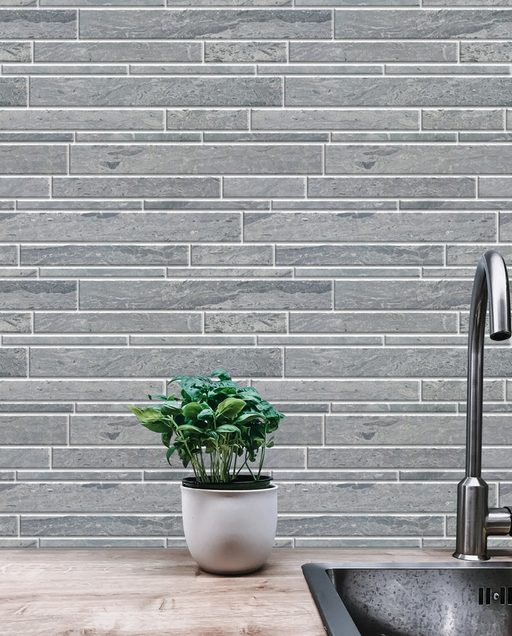 Mountain Blue Random Strip 13-in x 12-in Honed Marble Mosaic Floor and Wall Tile(1.08-sq. ft/ Piece)