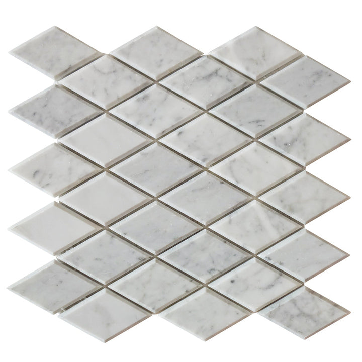 Carrara White Diamond 12-in x 12-in Beveled Marble Mosaic Wall Tile(1-sq. ft/ Piece)