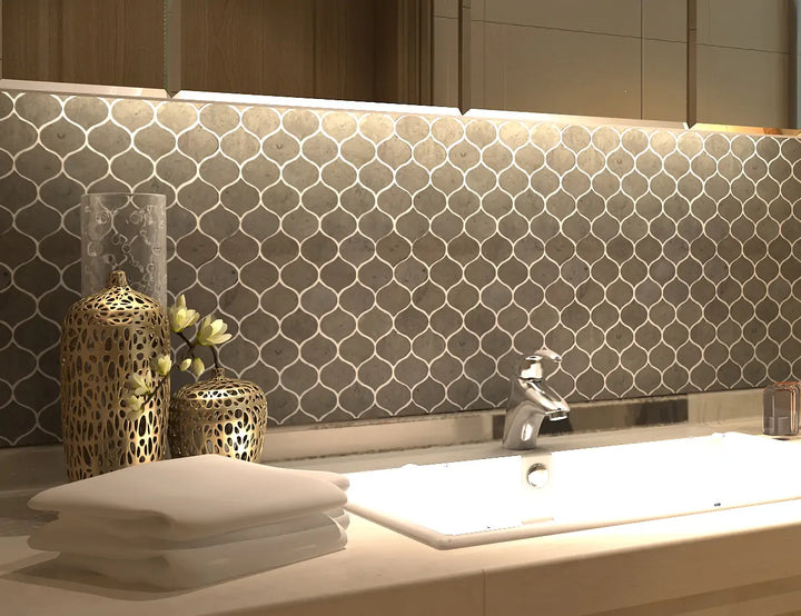 Dark Gray Droplet Marble 12-in x 11-in Mosaic Floor and Wall Tile(0.92-sq. ft/ Piece)