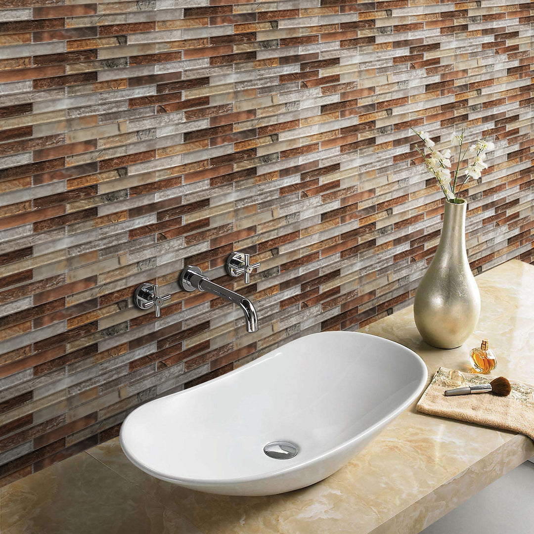Gray Umber Textured Mixed Color Glass 12-in x 12-in Mosaic Wall Tile(1-sq. ft/ Piece)