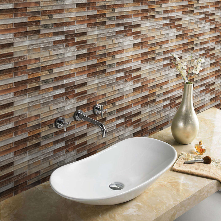 Gray Umber Textured Mixed Color Glass 12-in x 12-in Mosaic Wall Tile(1-sq. ft/ Piece)