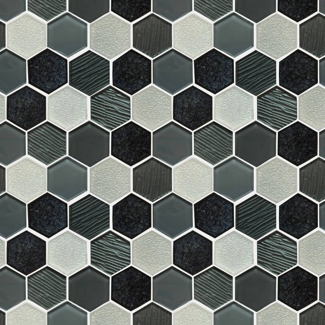 Palladian Gray Hex Glass & Porcelain Mosaic Wall Tile - Sample (Product Shown is Full Size)