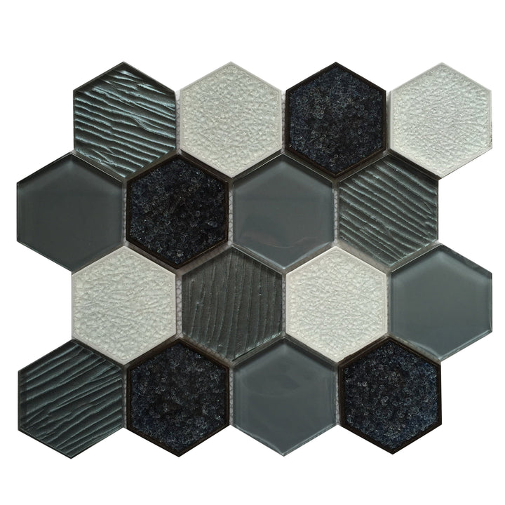 12-in x 11-in Palladian Gray Hex Glass & Porcelain Mosaic Wall Tile(0.86-sq. ft/ Piece)