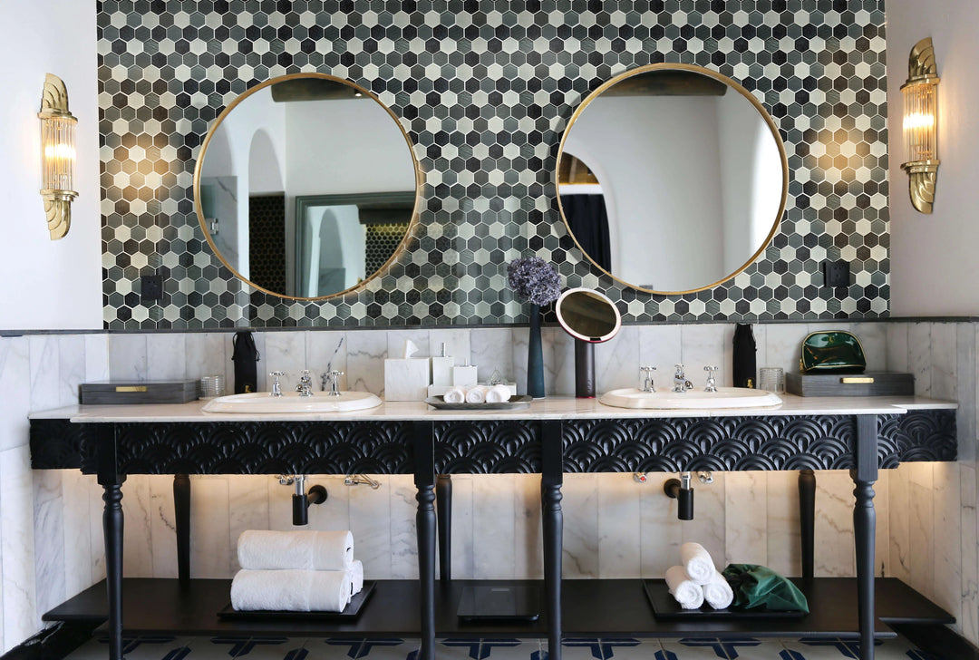 12-in x 11-in Palladian Gray Hex Glass & Porcelain Mosaic Wall Tile(0.86-sq. ft/ Piece)