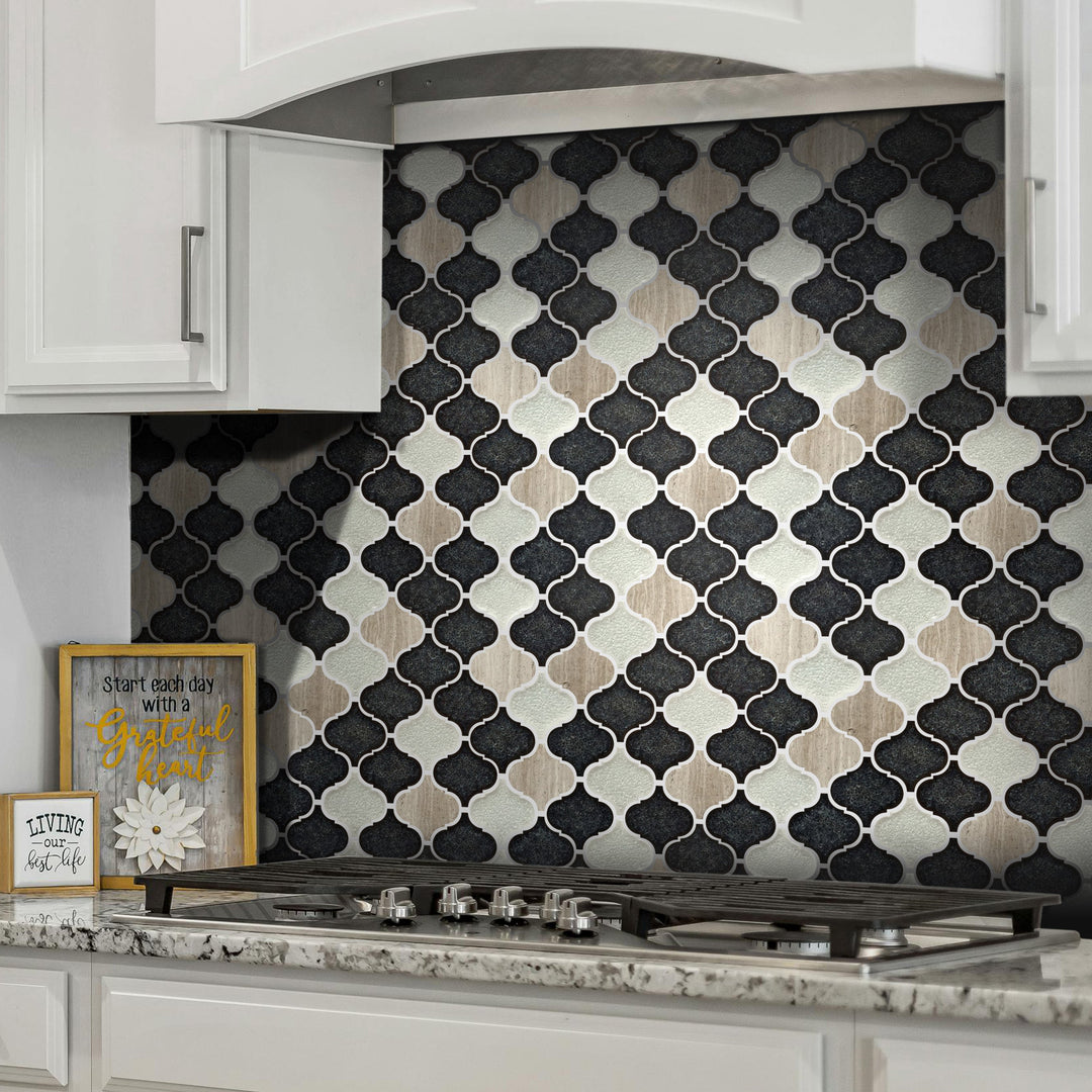 Galena Gray Lantern Marble & Crackle Mix Glass Mosaic Wall Tile - Sample (Product Shown is Full Size)