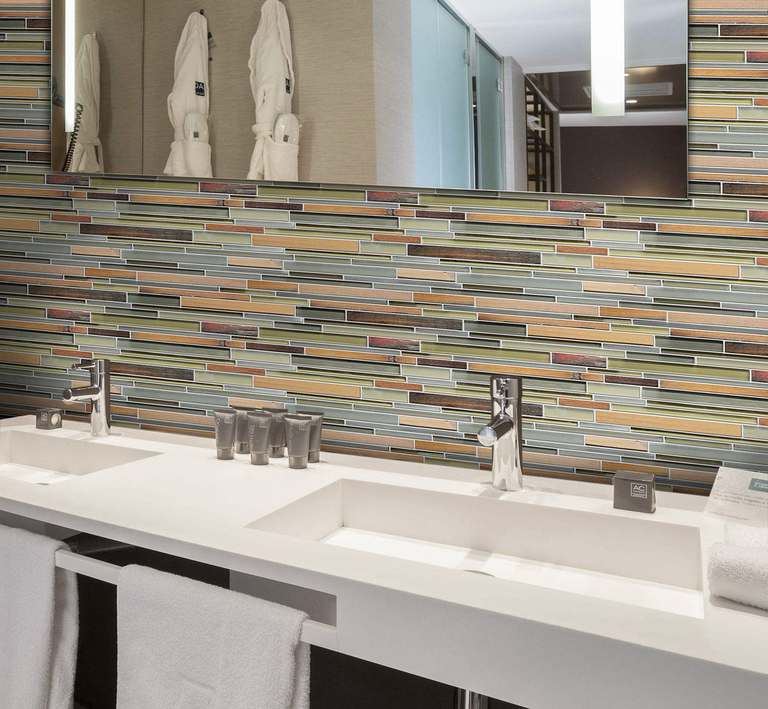 Ambergris Reed Mixed Media Random Strips 12-in x 12-in Glass Mosaic Wall Tile(1-sq. ft/ Piece)