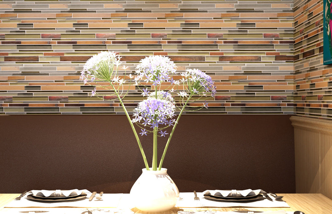 Ambergris Reed Mixed Media Random Strips 12-in x 12-in Glass Mosaic Wall Tile(1-sq. ft/ Piece)