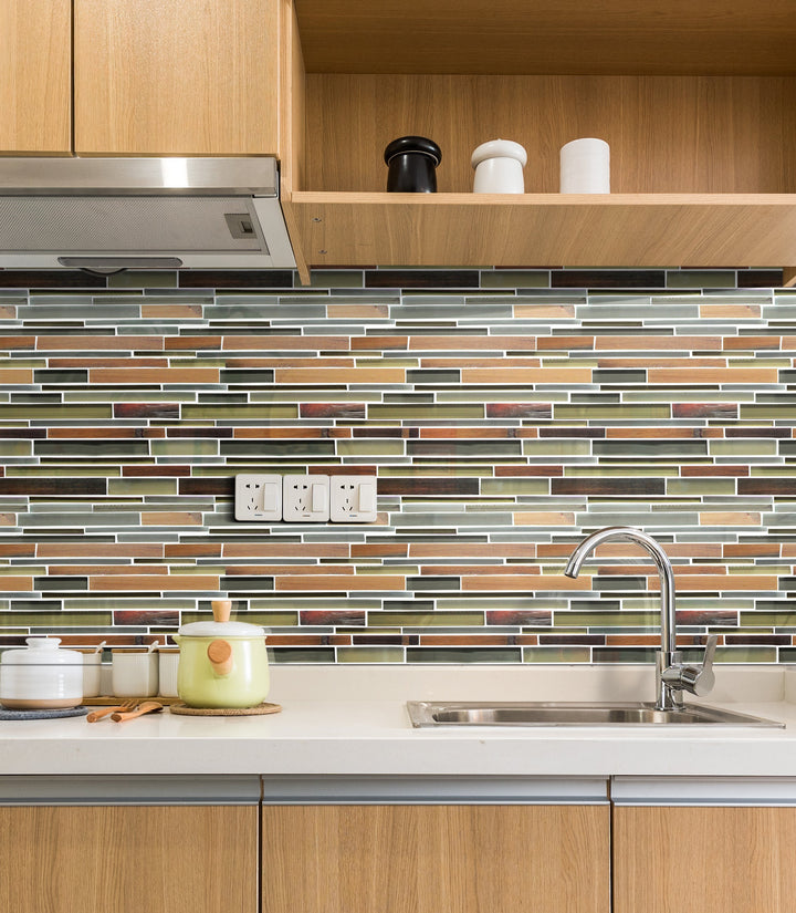 Ambergris Reed Mixed Media Random Strips 12-in x 12-in Glass Mosaic Wall Tile(1-sq. ft/ Piece)