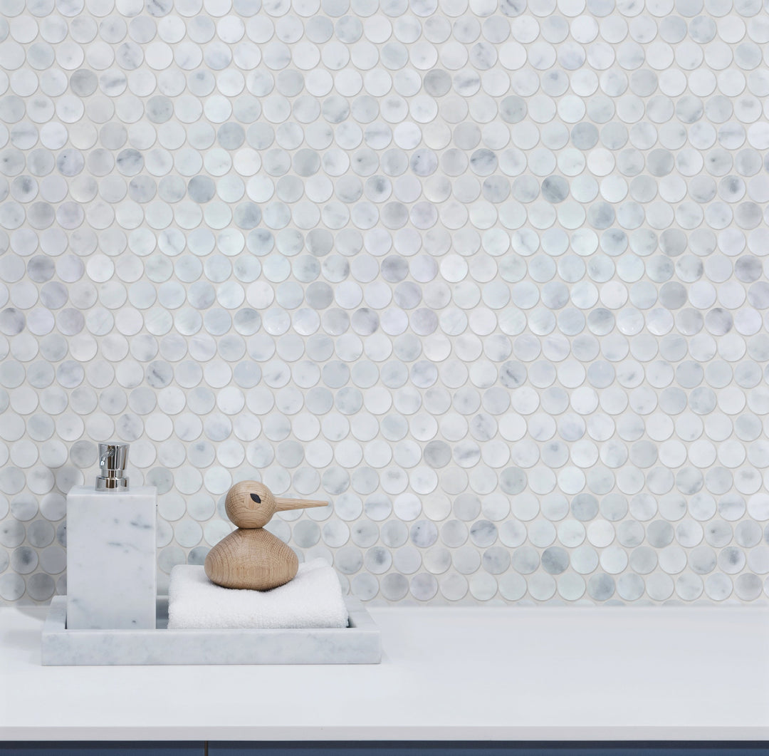 Carrara Honeycomb Polished Marble Mosaic Floor and Wall Tile - Sample (Product Shown is Full Size)