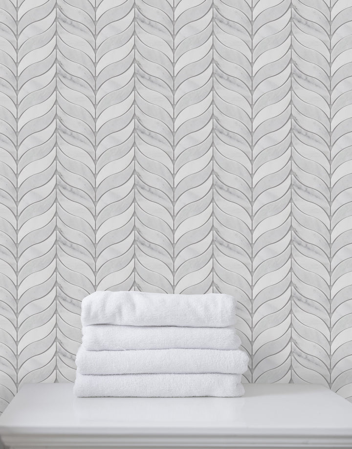 Oriental White Synergy Weave Polished Marble Mosaic Wall Tile - Sample (Product Shown is Full Size)