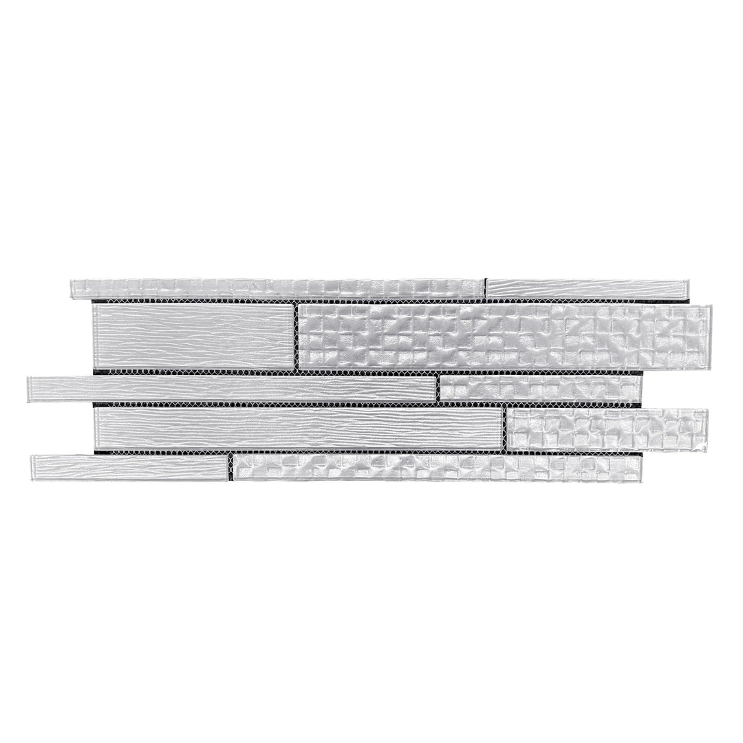 Single 6x18 inch Pure Glass Mix Random Strip Mosaic Wall Tile – sleek glass strips with a random pattern, 0.75 sq. ft per piece