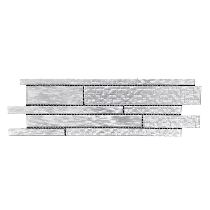 Single 6x18 inch Pure Glass Mix Random Strip Mosaic Wall Tile – sleek glass strips with a random pattern, 0.75 sq. ft per piece