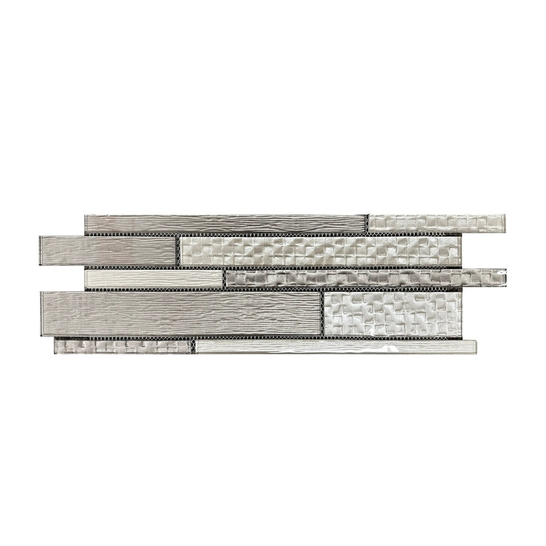 Single 6x18 inch Mixed Neutrals Glass Random Strip Mosaic Wall Tile – neutral-toned glass strips, 0.75 sq. ft per piece