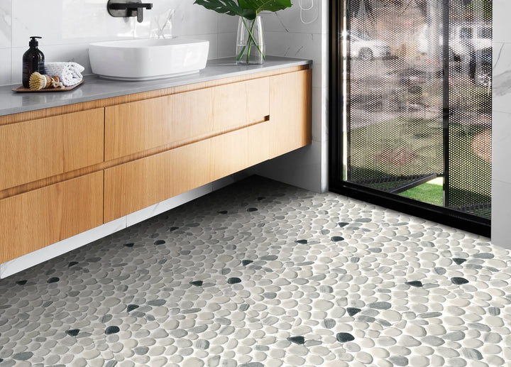 Chinese Zebra Flat Pebble Marble Mosaic Floor Tile - Sample (Product Shown is Full Size)