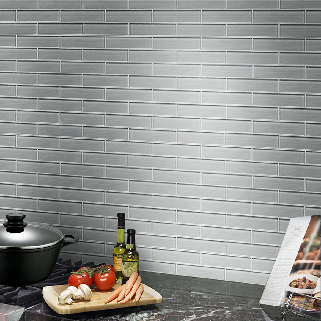 Space Gray 12-in x 12-in Linen Glass Wall Tile(1-sq. ft/ Piece)