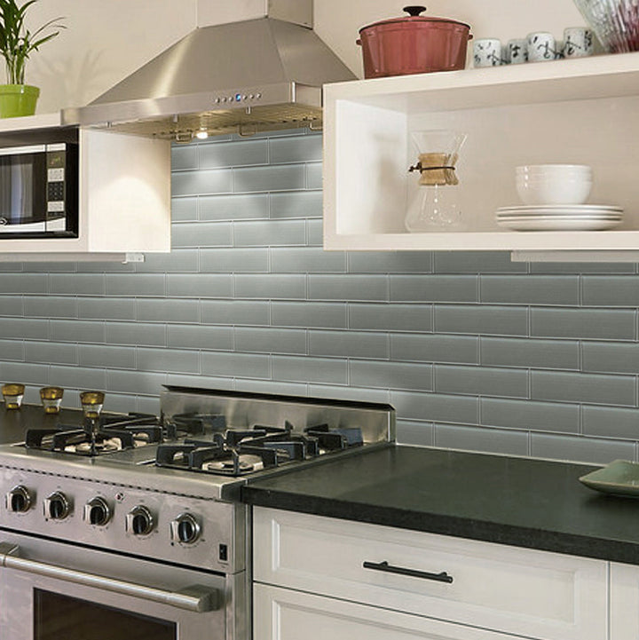 Space Gray 12-in x 12-in Linen Glass Wall Tile(1-sq. ft/ Piece)