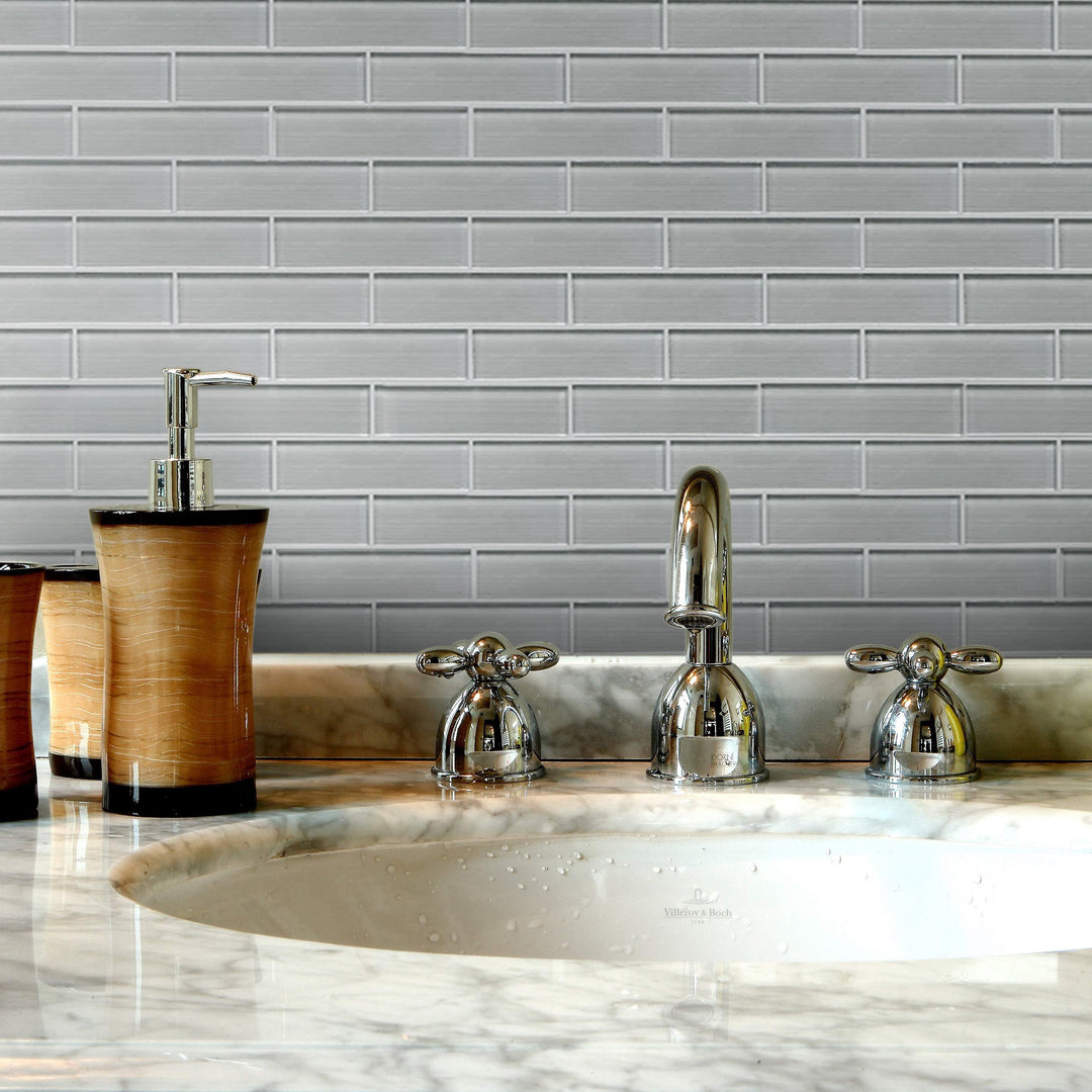 Space Gray 12-in x 12-in Linen Glass Wall Tile(1-sq. ft/ Piece)