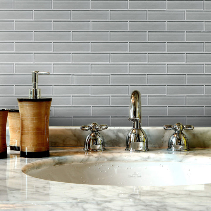 Space Gray 12-in x 12-in Linen Glass Wall Tile(1-sq. ft/ Piece)